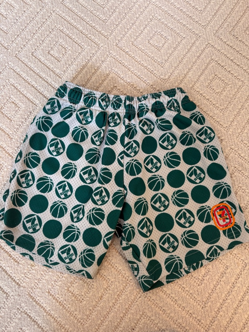 Overtime Kids Green Basketball Print Mesh Shorts - 7-Eleven Collab